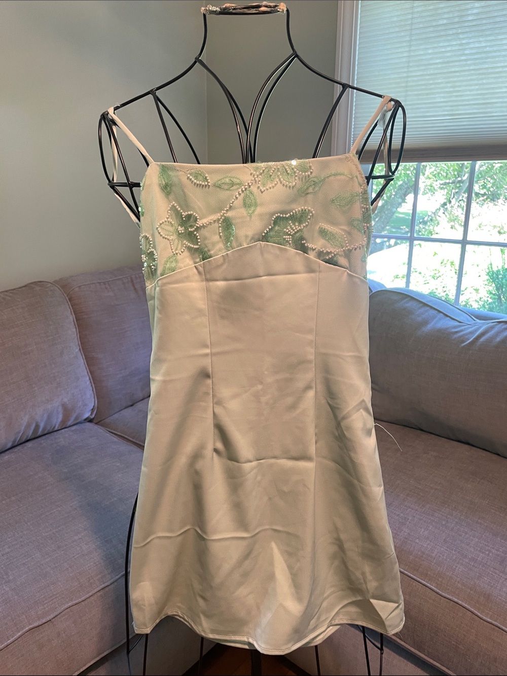 SHEIN White Mini Dress with Mint Green Embroidered Bodice